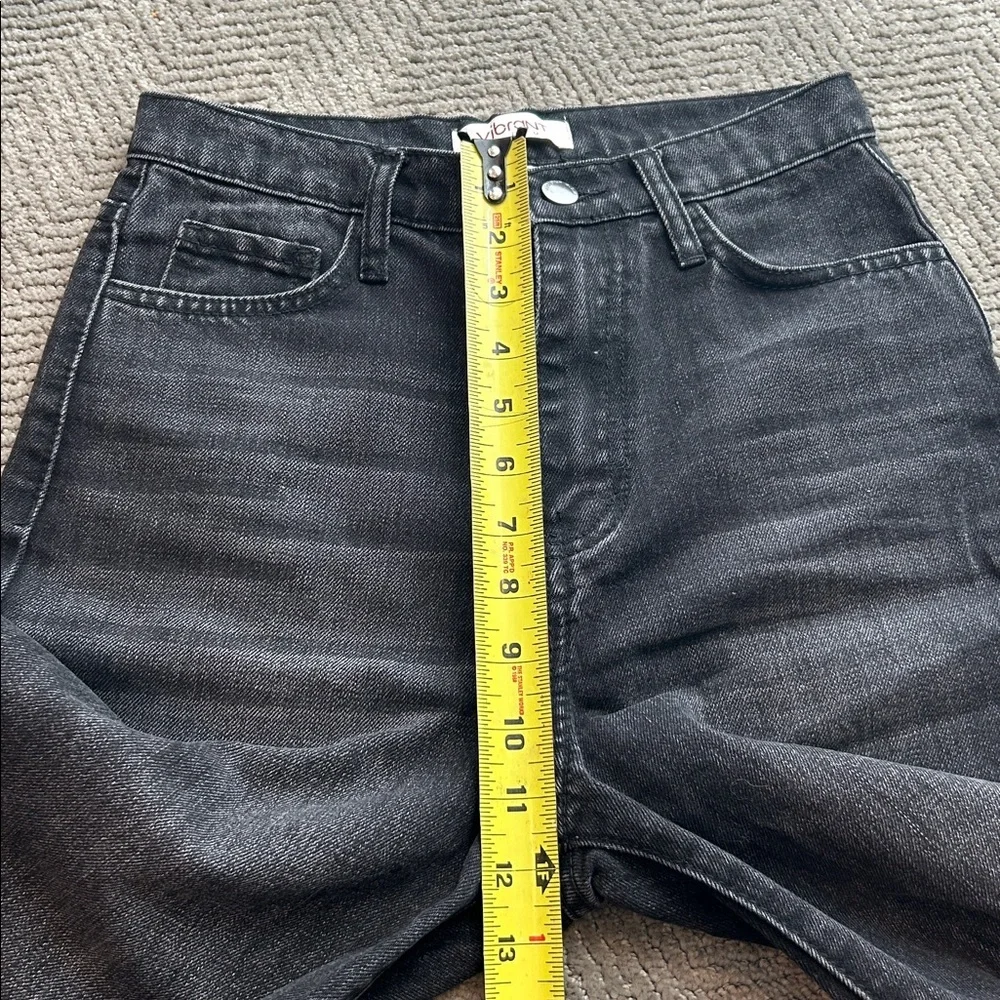 Vibrant M.I.U. Jeans Women's Juniors Size 1 Black Distressed High Rise Wide Leg - Picture 9 of 12